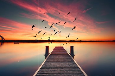 Steg ins Meer, Sonnenuntergang